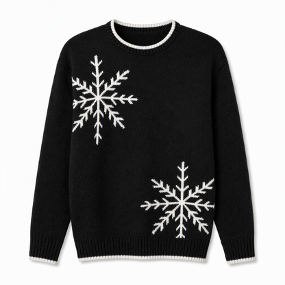 Weihnachts-Strickpullover für Damen mit Schneeflocken-Jacquard, Rundhalsausschnitt und lockerer Passform – ideal für Herbst & Winter