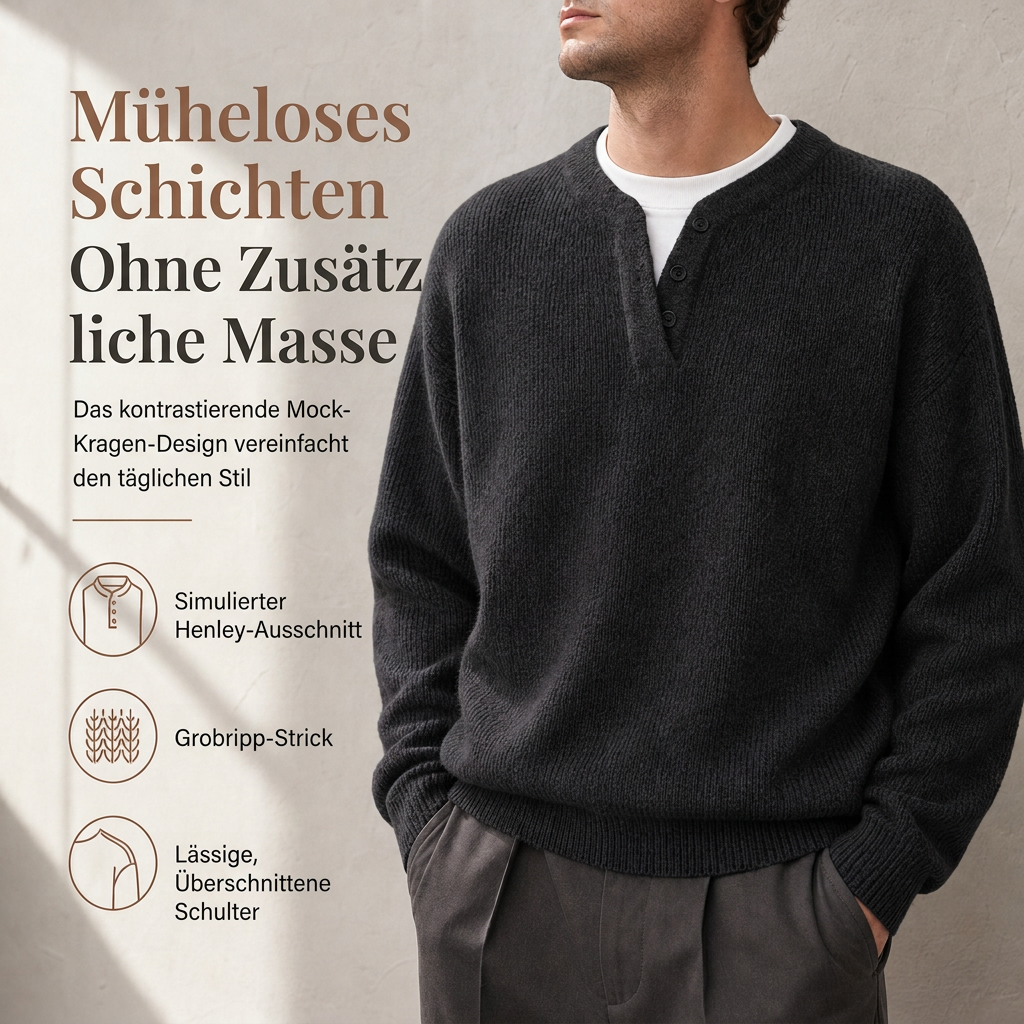 📢🖤Black-Friday-Aktion – 50 % Rabatt!!!🖤✨Herren Retro Henley-Kragen Pullover mit optischem Zweiteil-Design, locker sitzend, langärmelig für Herbst und Winter