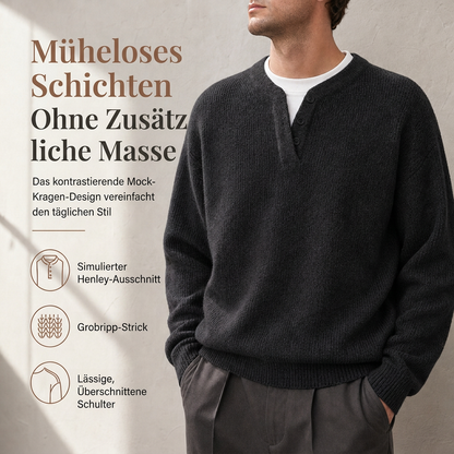 📢🖤Black-Friday-Aktion – 50 % Rabatt!!!🖤✨Herren Retro Henley-Kragen Pullover mit optischem Zweiteil-Design, locker sitzend, langärmelig für Herbst und Winter