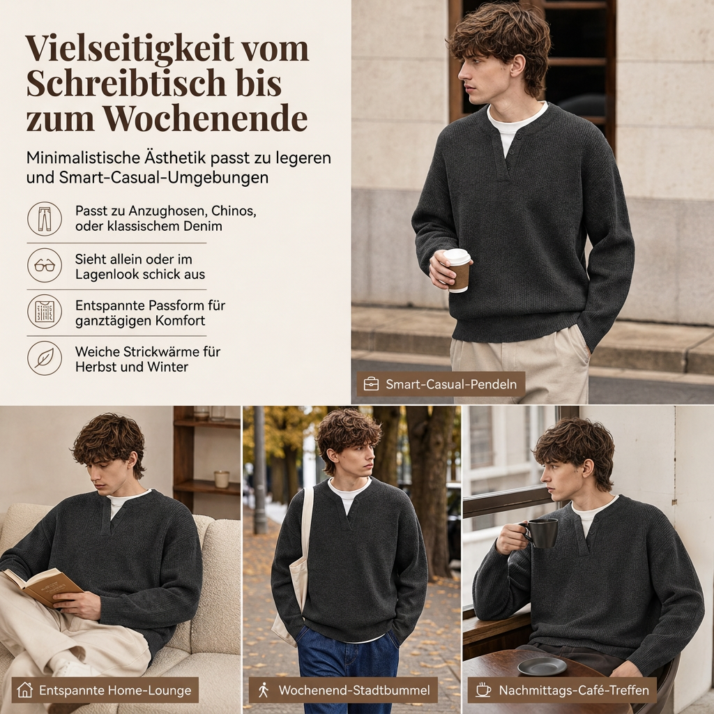 📢🖤Black-Friday-Aktion – 50 % Rabatt!!!🖤✨Herren Retro Henley-Kragen Pullover mit optischem Zweiteil-Design, locker sitzend, langärmelig für Herbst und Winter