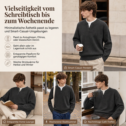 📢🖤Black-Friday-Aktion – 50 % Rabatt!!!🖤✨Herren Retro Henley-Kragen Pullover mit optischem Zweiteil-Design, locker sitzend, langärmelig für Herbst und Winter