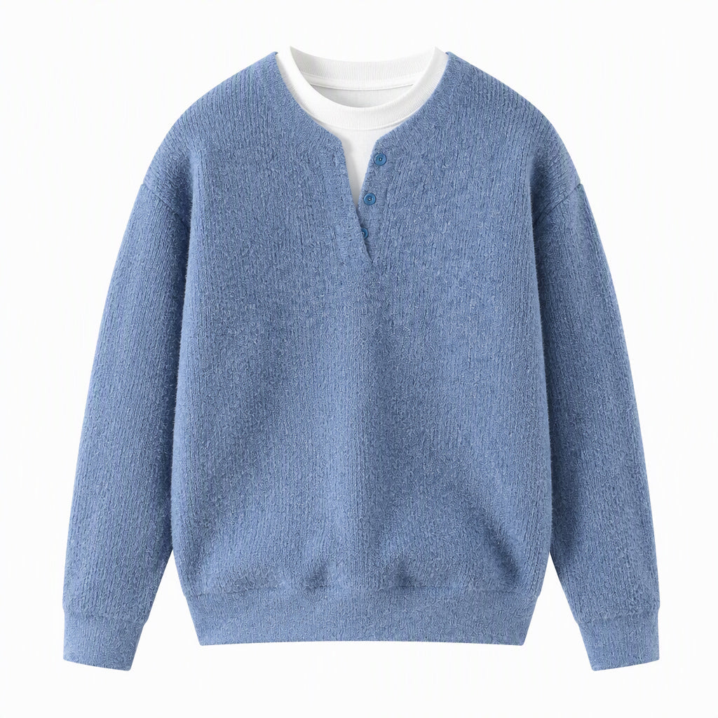 📢🖤Black-Friday-Aktion – 50 % Rabatt!!!🖤✨Herren Retro Henley-Kragen Pullover mit optischem Zweiteil-Design, locker sitzend, langärmelig für Herbst und Winter