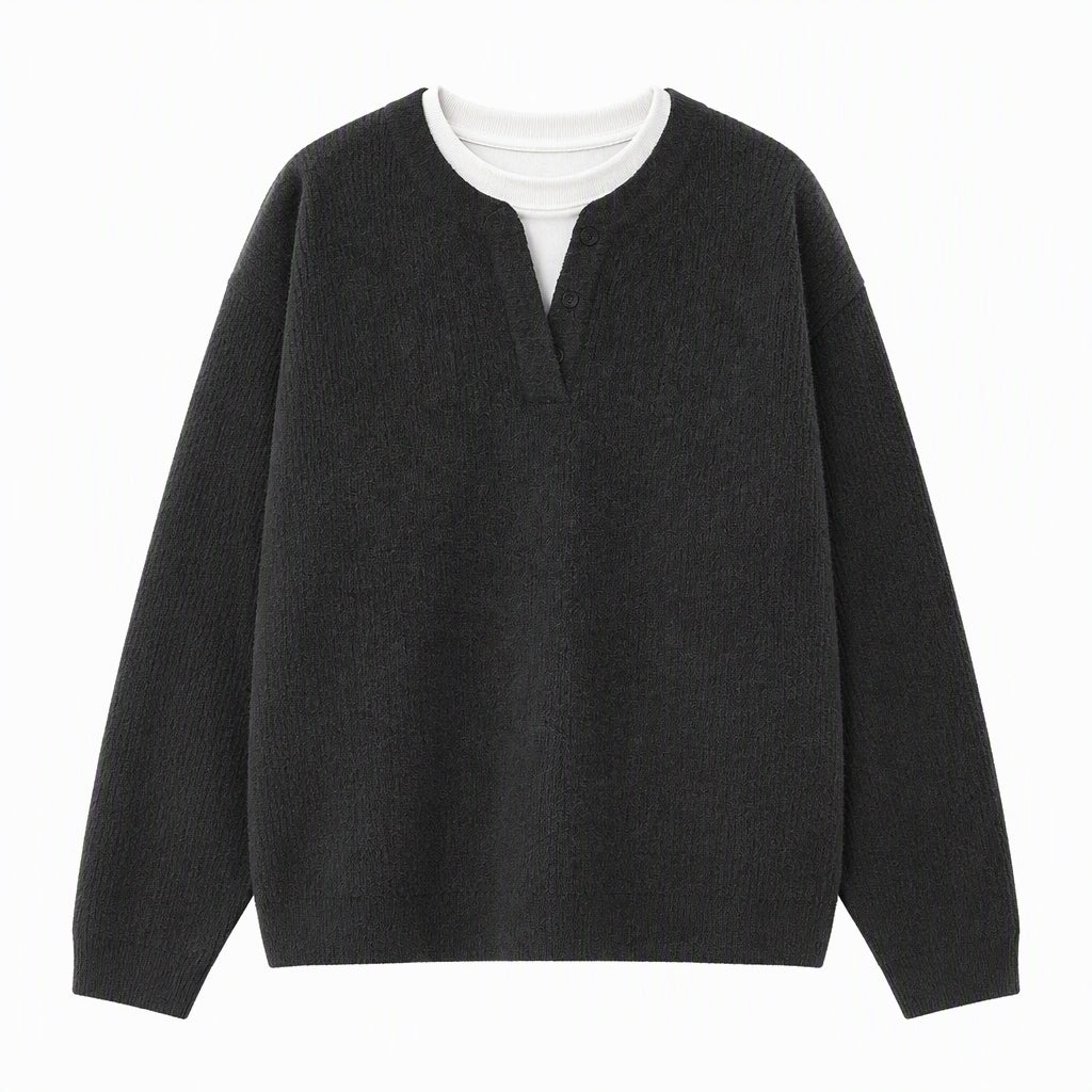 📢🖤Black-Friday-Aktion – 50 % Rabatt!!!🖤✨Herren Retro Henley-Kragen Pullover mit optischem Zweiteil-Design, locker sitzend, langärmelig für Herbst und Winter